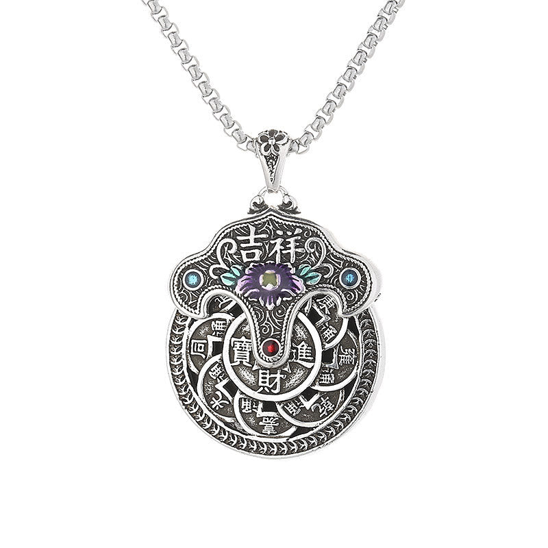 Nimara Ritual Peony Flower Copper Coins Wealth Necklace Pendant