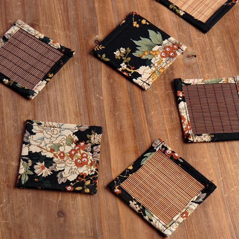 Nimara Ritual Vintage Peony Flower Blossom Bamboo Cup Mat Pad Tea Cup Coaster Kung Fu Tea Mat