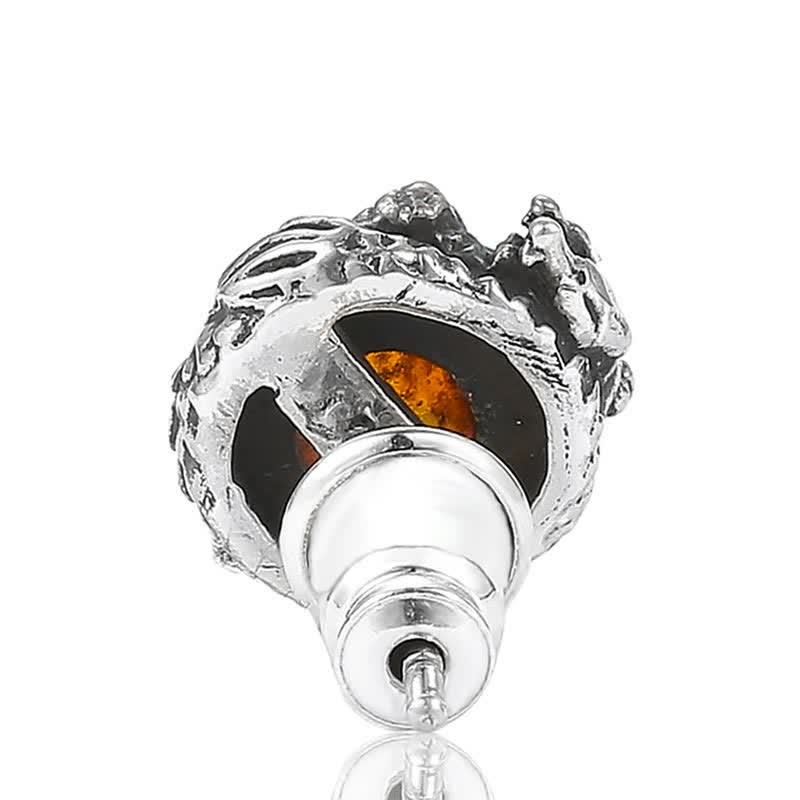 Nimara Ritual 925 Sterling Silver Natural Amber Dragon Success Protection Stud Earring