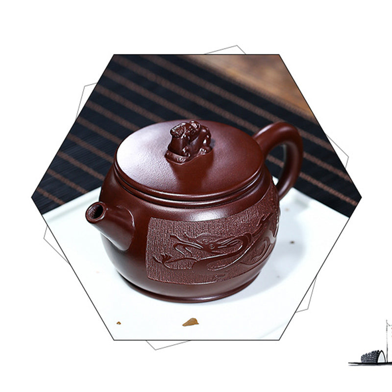 Nimara Ritual Yixing Handmade Brown Dragon Purple Clay Kung Fu Teapot 240ml