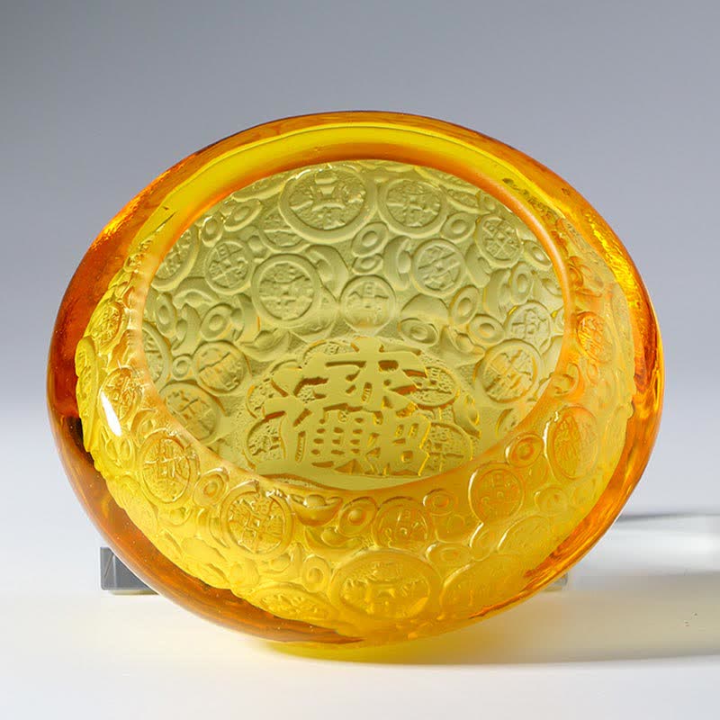 Nimara Ritual Handmade Liuli Crystal Treasure Bowl Ingots Art Piece Home Decoration