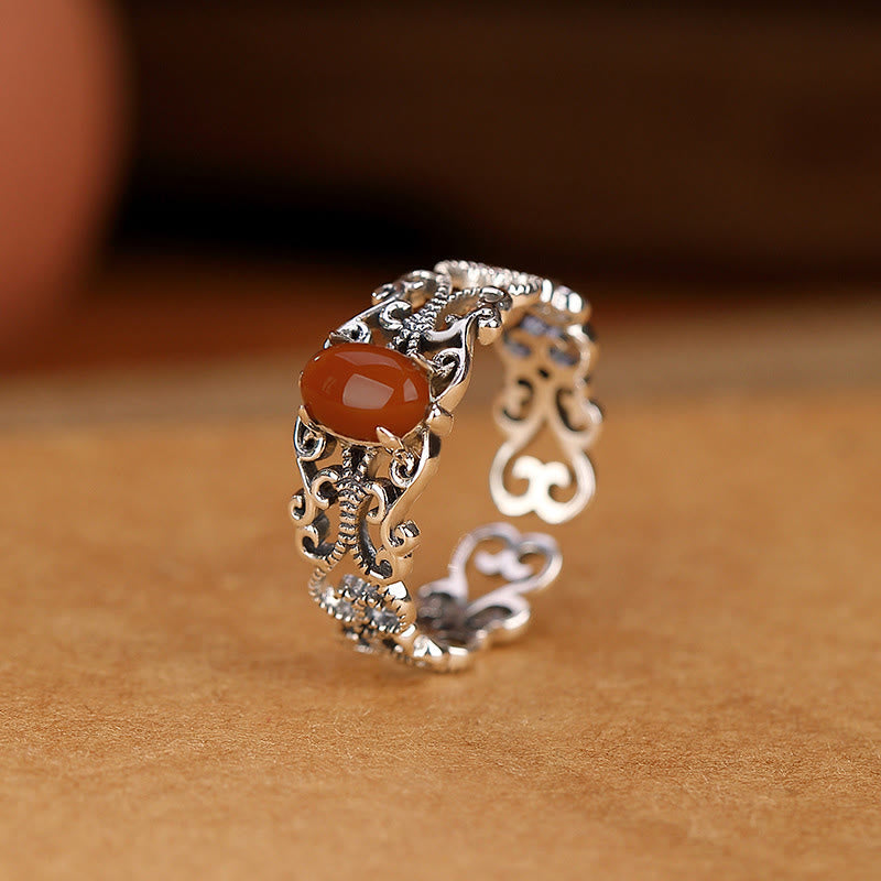 Nimara Ritual 925 Sterling Silver Vintage Red Agate Self-acceptance Calm Ring