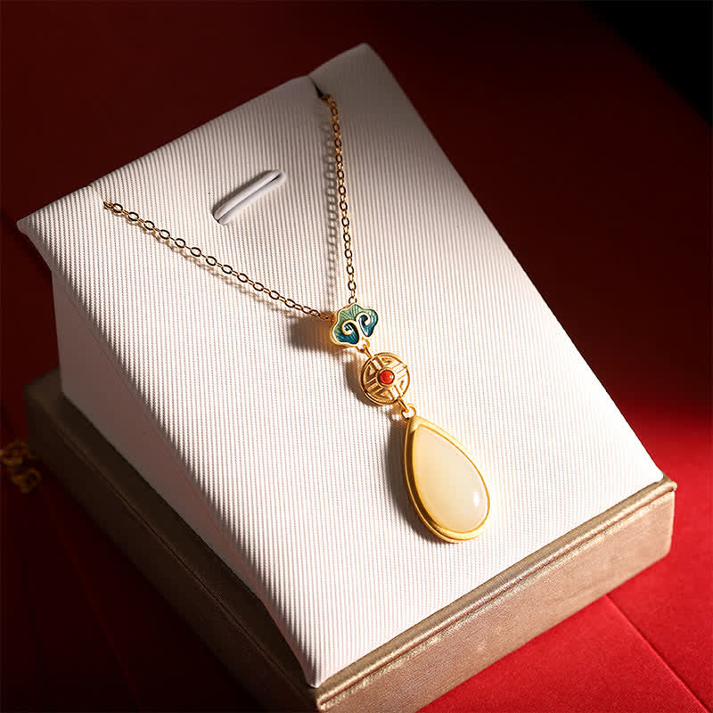Nimara Ritual 925 Sterling Silver Hetian White Jade Water Drop Chain Necklace Pendant Bracelet