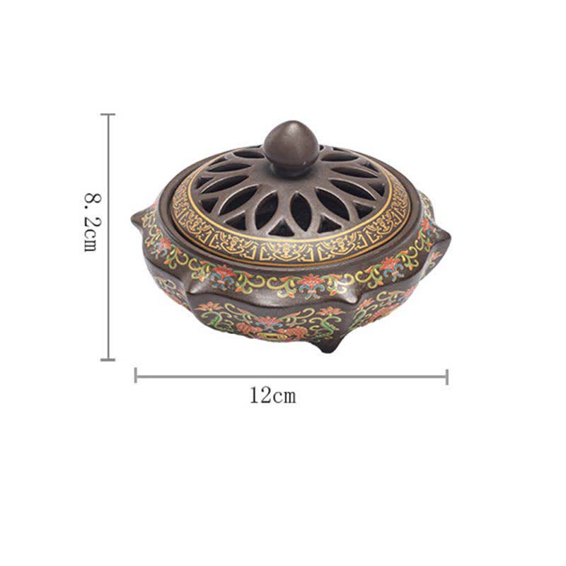 Nimara Ritual Tibetan Floral Pattern Ceramic Blessing Incense Burner Decoration