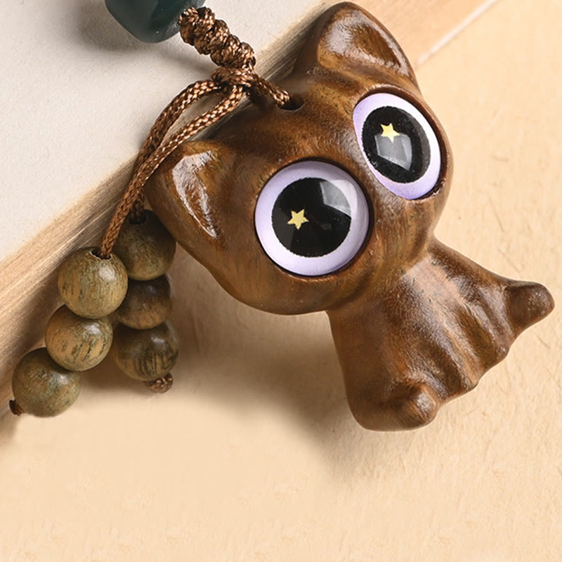 Nimara Ritual Green Sandalwood Lucky Cat Koi Fish Cure Key Chain Phone Hanging Decoration