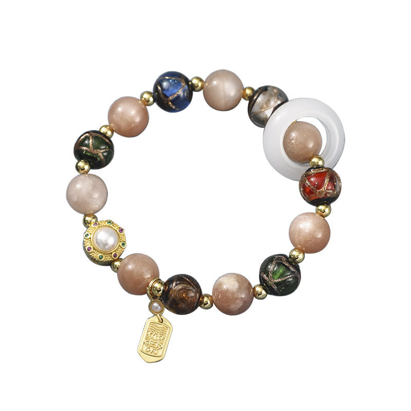 Nimara Ritual Tibetan Incense Ash Liuli Glass Tridacna Stone Sun Stone Om Mani Padme Hum Prayer Wheel Charm Bracelet