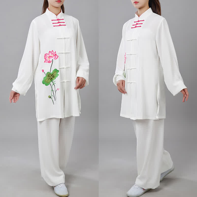 Nimara Ritual Lotus Flower Leaf Pattern Tai Chi Meditation Prayer Spiritual Zen Practice Clothing Women's Set