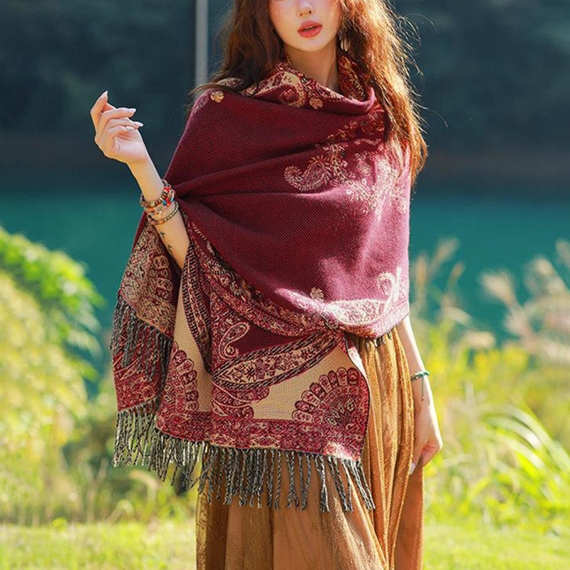 Nimara Ritual Tibetan Vine Leaves Pattern Design Shawl Cozy Travel Scarf Wrap