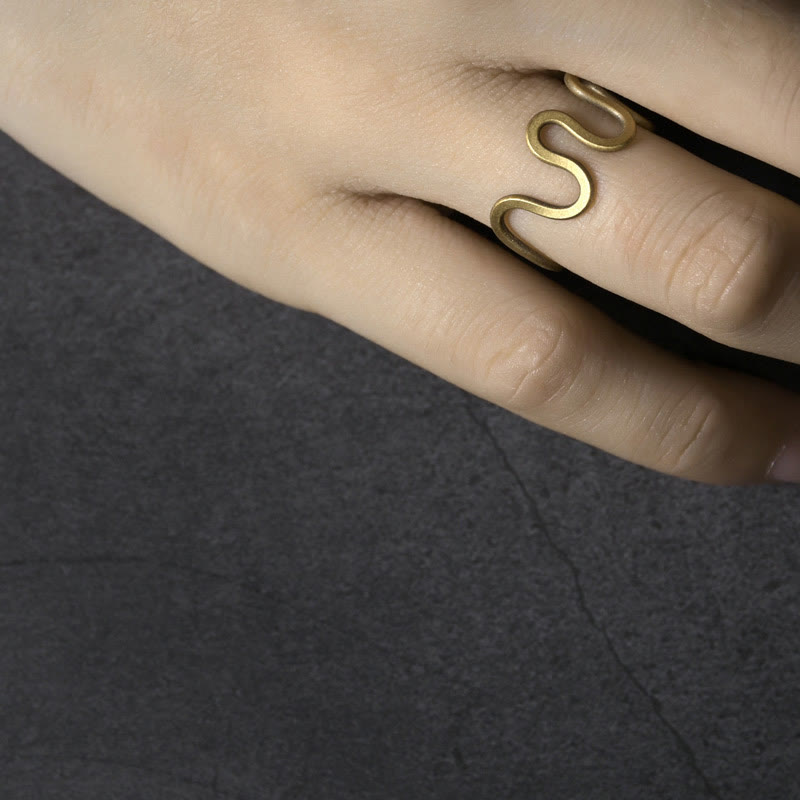 Nimara Ritual Simple Curved Brass Design Copper Luck Wealth Adjustable Ring