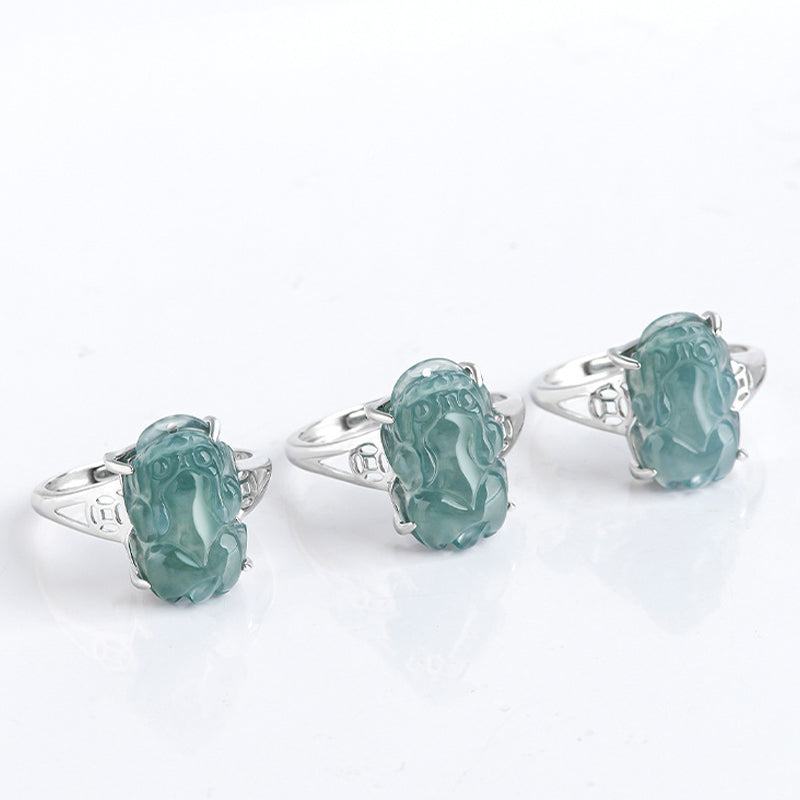 Nimara Ritual 925 Sterling Silver Fengshui Wealth Prosperity Jade PiXiu Luck Ring