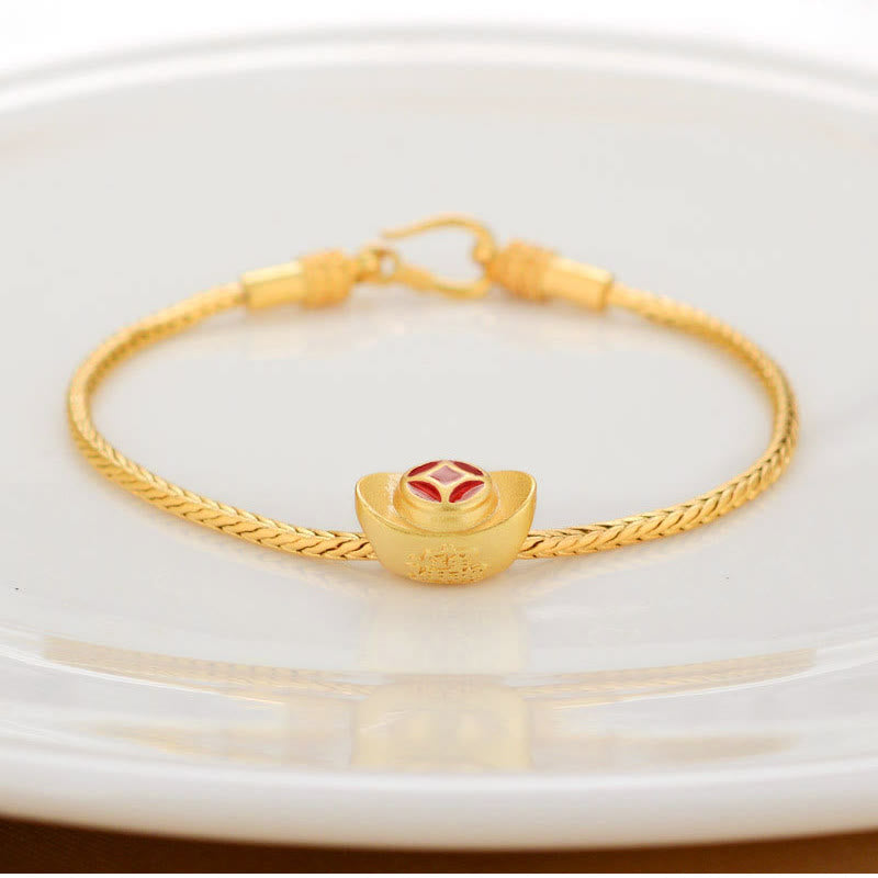 Nimara Ritual Tibetan 18K Gold Om Mani Padme Hum Lucky Koi Fish Fu Character Ingot Copper Coin Peace Bracelet