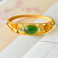 Nimara Ritual Cyan Jade White Jade Flower Leaf Harmony Luck Bracelet Bangle