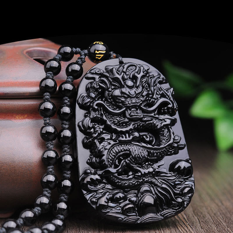 Nimara Ritual Black Obsidian Stone Dragon Fulfilment Pendant Necklace