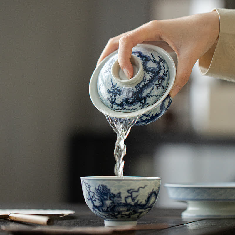 Nimara Ritual Blue Dragon Design Ceramic Teacup Kung Fu Tea Cups