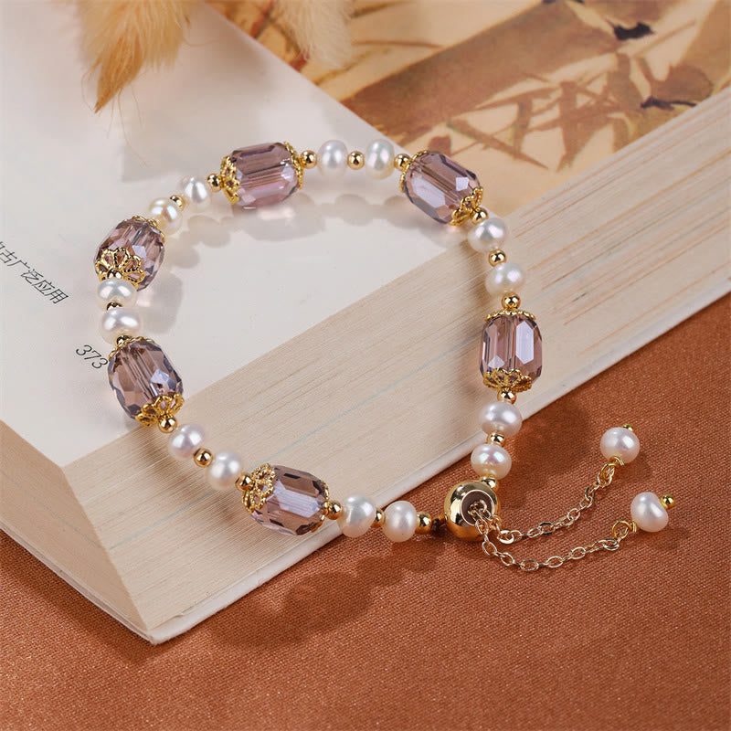 Nimara Ritual Natural Amethyst Pearl Peace Healing Chain Bracelet