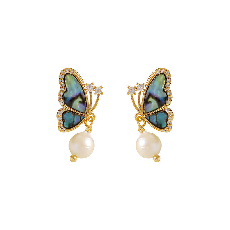 Nimara Ritual 18K Gold Plated Copper Pearl Butterfly Love Stud Earrings