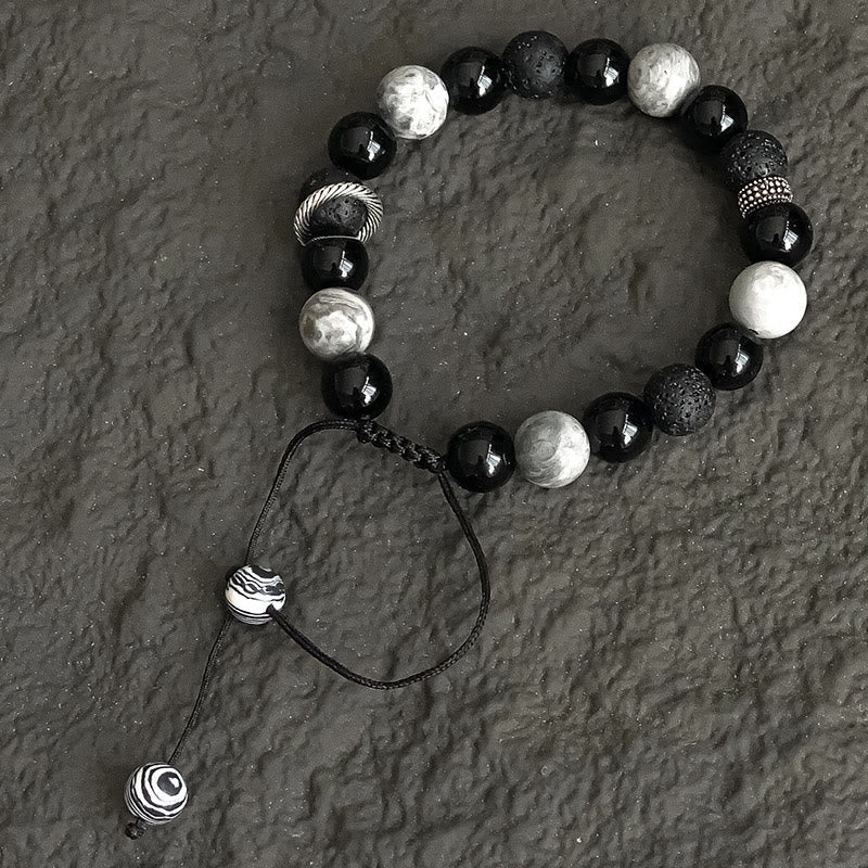 Nimara Ritual Vintage Lava Rock Black Obsidian Picasso Jasper Beads Support Rope Bracelet