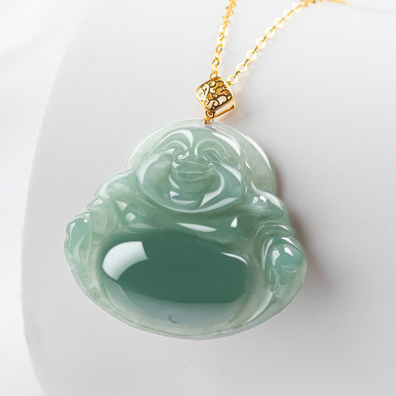 Nimara Ritual Laughing Buddha Natural Jade Prosperity Abundance Necklace Pendant
