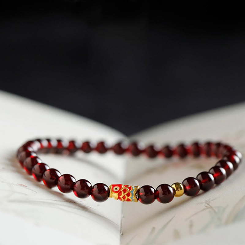 Nimara Ritual 999 Gold Koi Fish Natural Garnet Protection Bracelet
