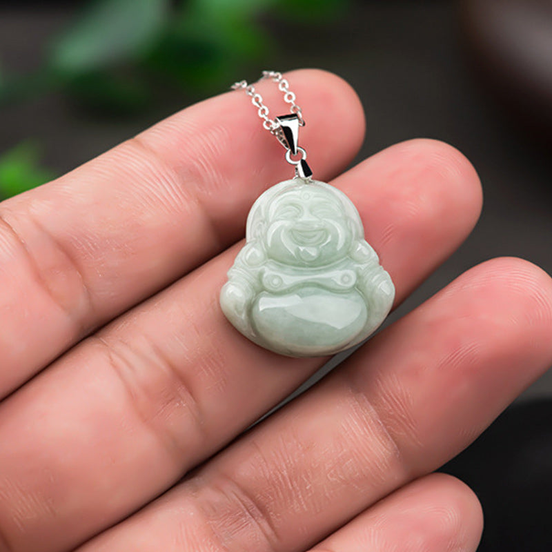 Nimara Ritual Laughing Buddha Jade Blessing Titanium Steel Chain Necklace Pendant