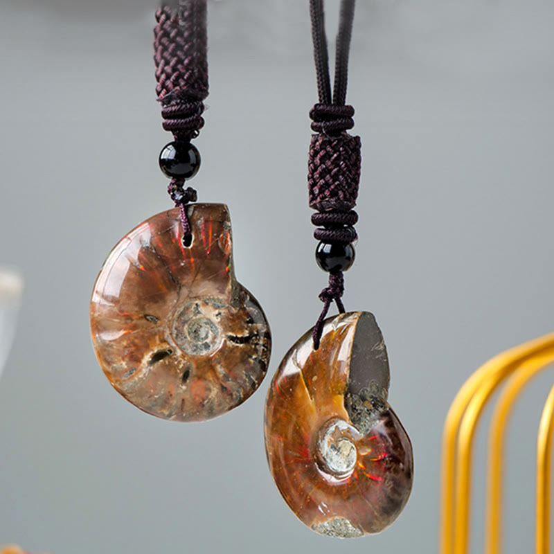 Nimara Ritual Natural Ammonite Fossil Snail Pattern Meditation Healing Necklace Pendant
