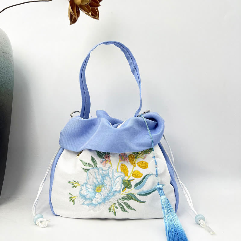 Nimara Ritual Suzhou Embroidery Camellia Magnolia Peony Lotus Silk Tote Crossbody Bag Shoulder Bag Handbag