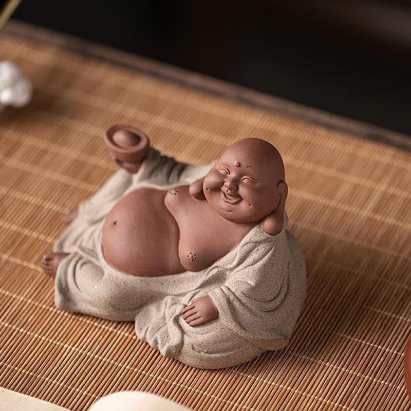 Nimara Ritual Laughing Buddha Ingots Attract Wealth Purple Clay Maitreya Statue Decoration