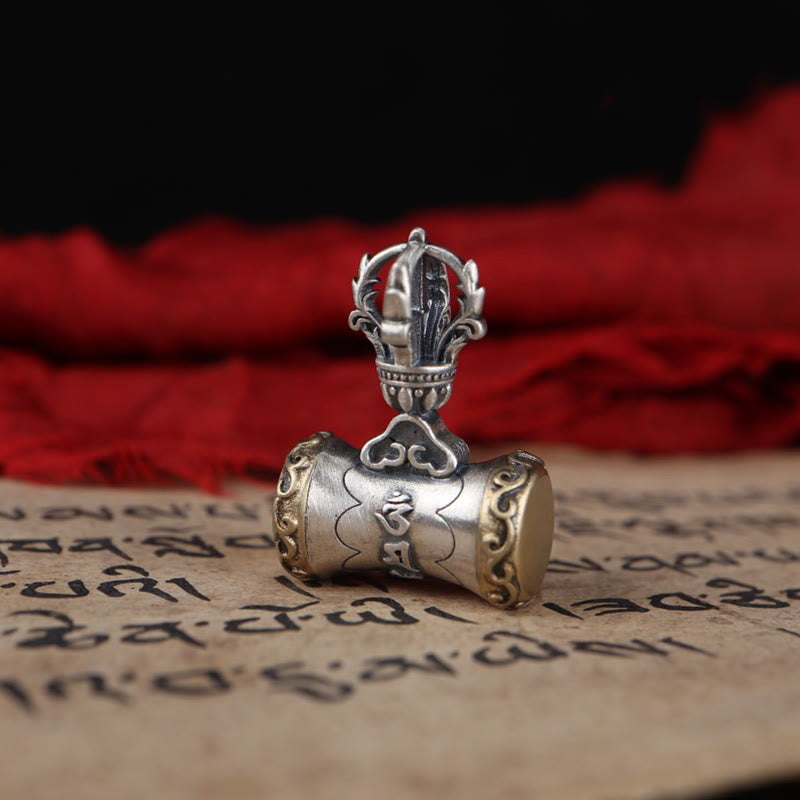 Nimara Ritual Tibet 925 Sterling Silver Om Mani Padme Hum Dorje Bell Vajra Engraved Enlightenment Pendant Hanging Decoration