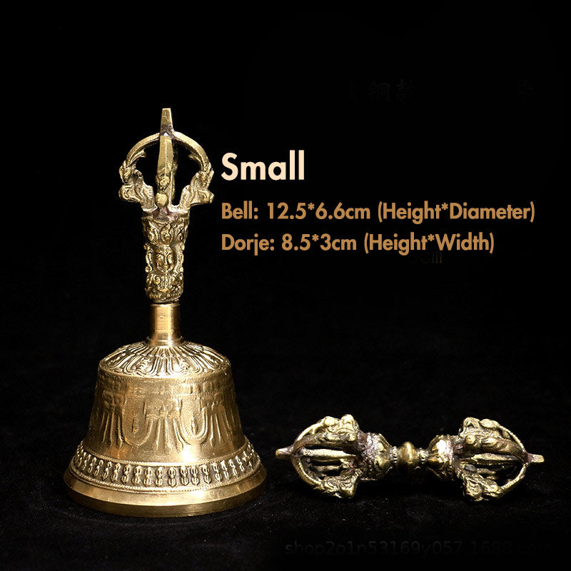 Nimara Ritual Tibetan Meditation Bell and Vajra Dorje Copper Decoration Set