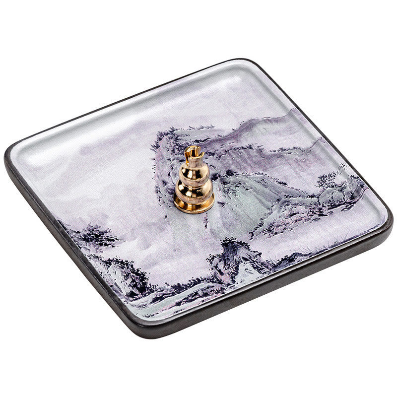 Nimara Ritual Mountain Lake Flower Leaf Healing Ceramic Plate Tray Stick Incense Burner Decoration