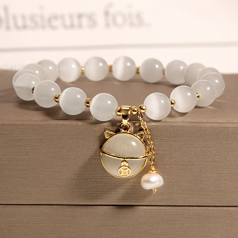 Nimara Ritual Cat's Eye Lovely Cat Pattern Pearl Love Charm Bracelet