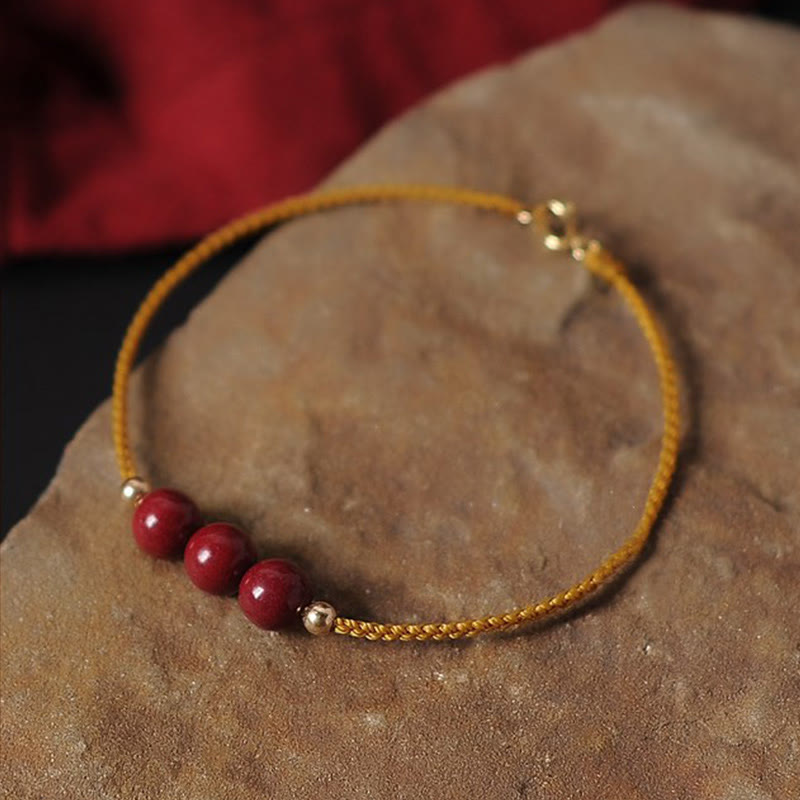 Nimara Ritual 14K Gold Plated Natural Cinnabar Blessing String Braided Bracelet