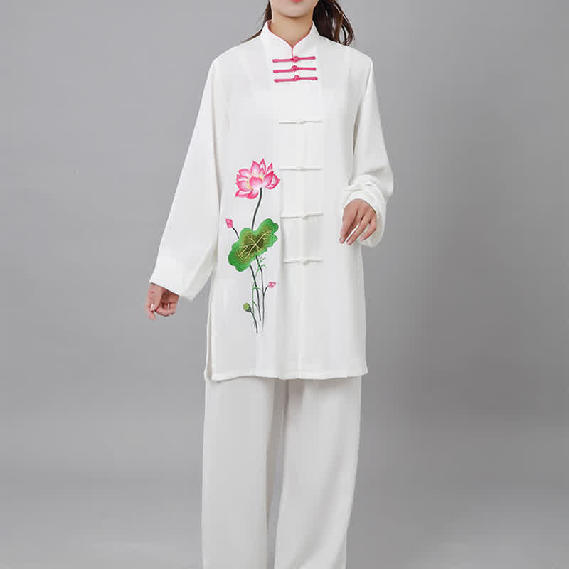Nimara Ritual Lotus Flower Leaf Pattern Tai Chi Meditation Prayer Spiritual Zen Practice Clothing Women's Set