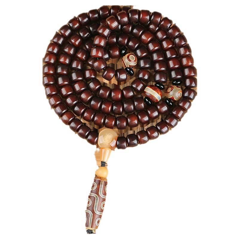 Nimara Ritual 108 Mala Beads Three-eyed Dzi Bead Nine-eye Dzi Bead Jade Luck Bracelet