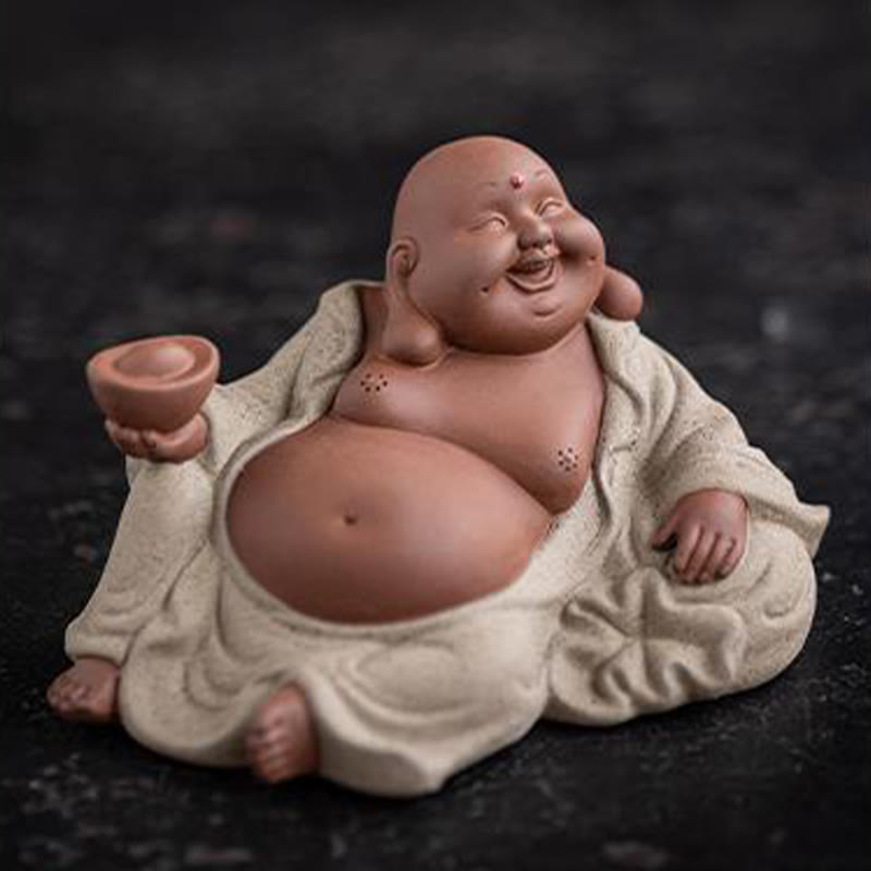 Nimara Ritual Laughing Buddha Ingots Attract Wealth Purple Clay Maitreya Statue Decoration