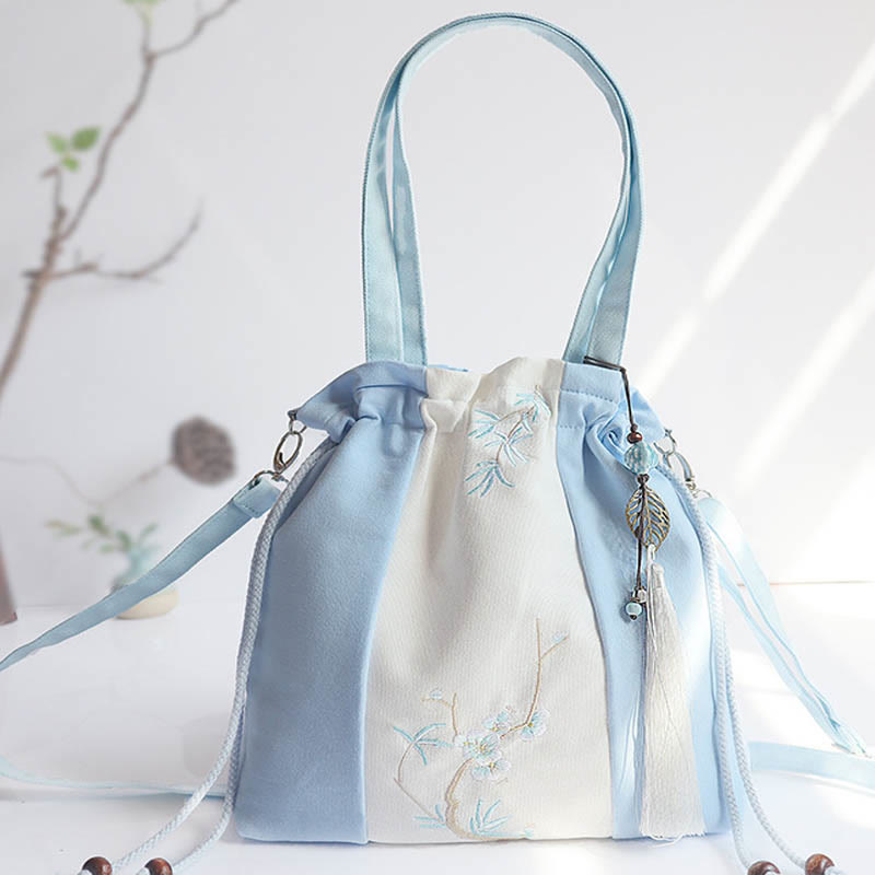 Nimara Ritual Embroidered Grass Flowers Cherry Blossom Canvas Tote Crossbody Bag Shoulder Bag Handbag
