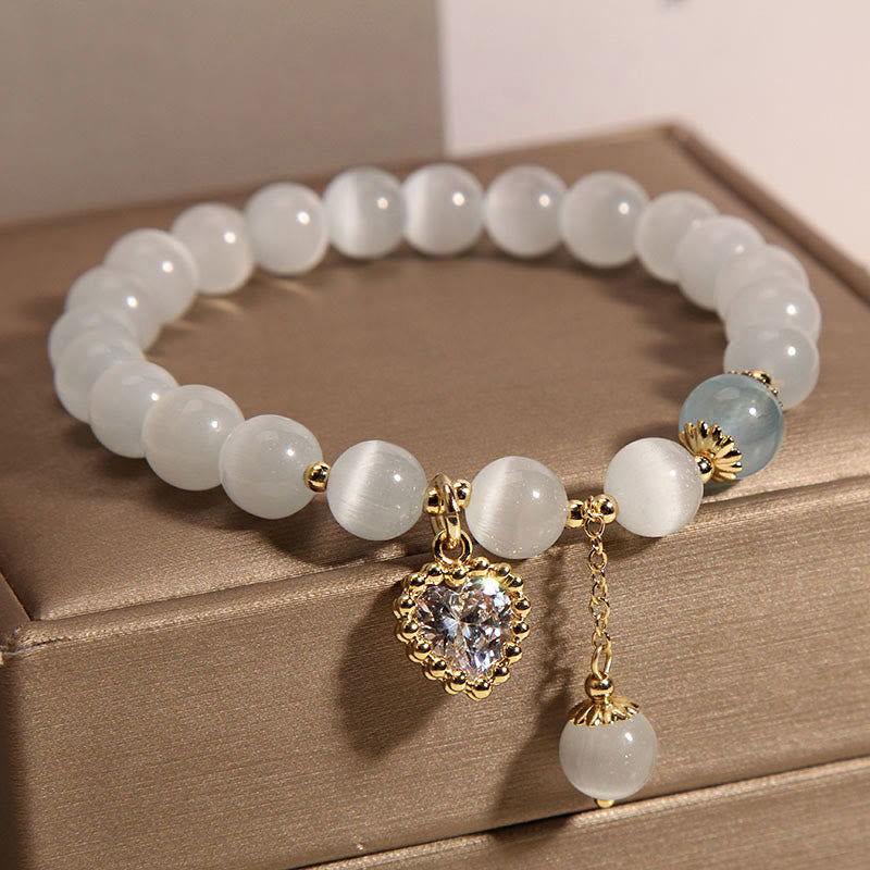 Nimara Ritual Cat's Eye Crystal Heart Zircon Charm Peace Love Bracelet