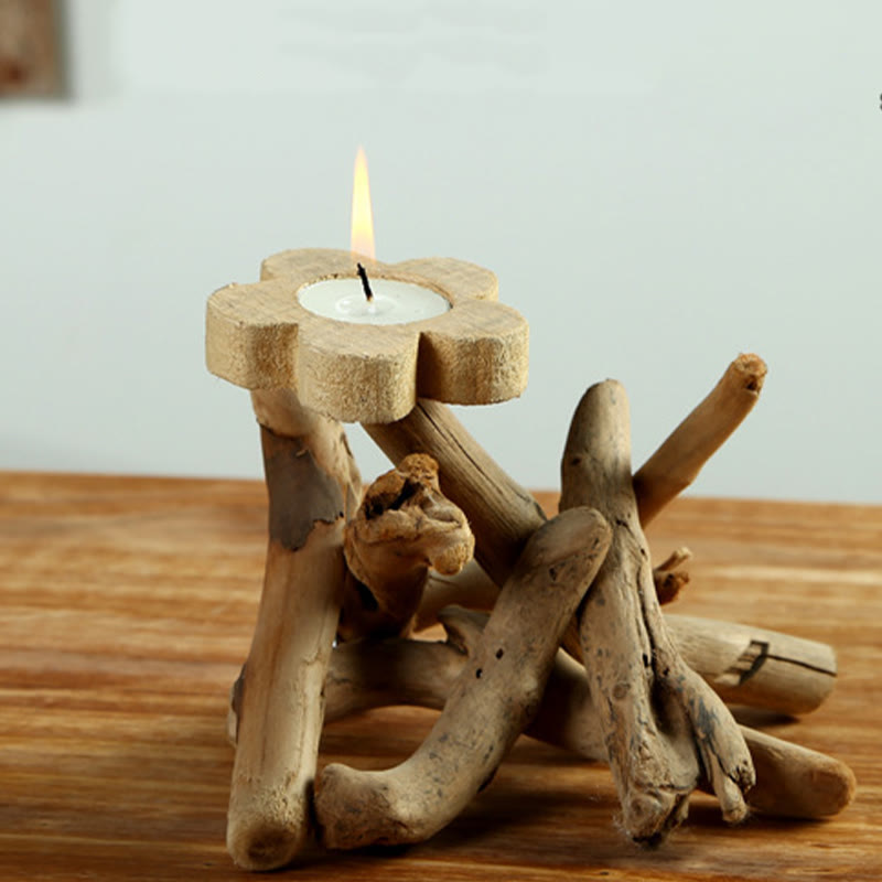 Nimara Ritual Flower Pattern Wood Candlestick Home Candle Holder Decoration