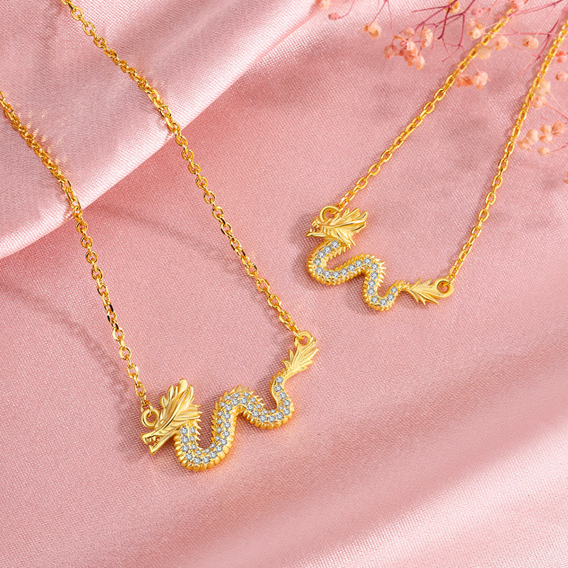 Nimara Ritual 925 Sterling Silver Year Of The Dragon Auspicious Golden Dragon Luck Chain Necklace Pendant
