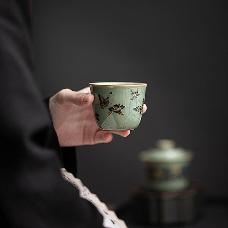 Nimara Ritual Butterfly Flower Lotus Koi Fish Plum Blossom Ceramic Teacup Kung Fu Tea Cup 100ml
