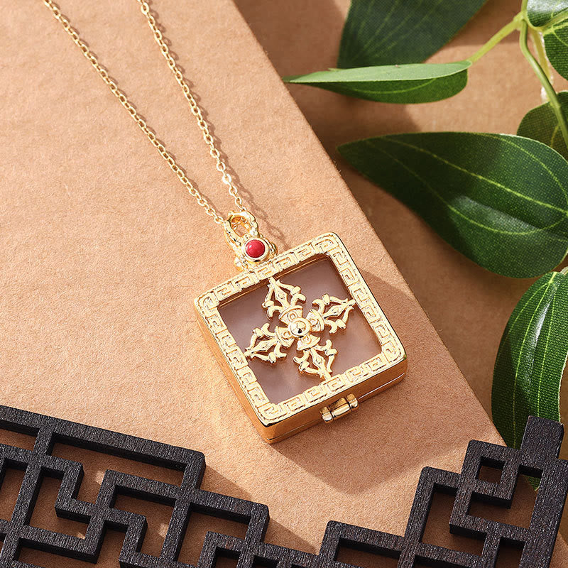 Nimara Ritual 24K Gold Plated White Jade Double Dorje Protection Luck Necklace Pendant