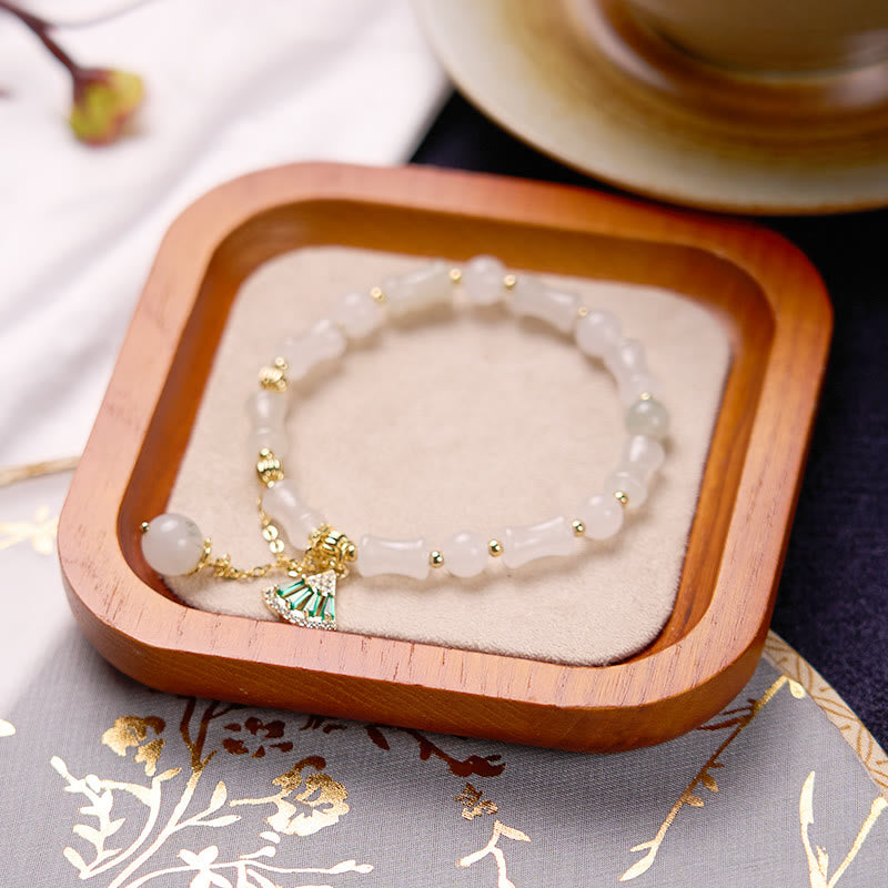Nimara Ritual Tianshan White Jade Bamboo Pattern Luck Blessing Bracelet