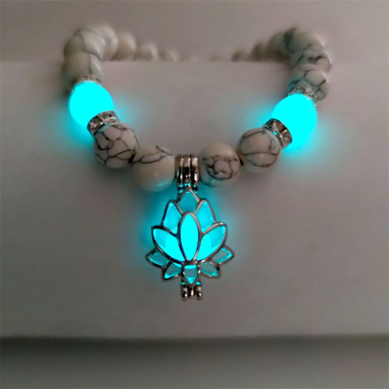 Positive Thinking Tibetan Turquoise Glowstone Luminous Bead Lotus Protection Bracelet