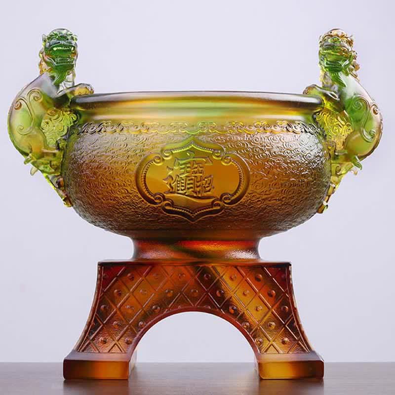 Nimara Ritual Handmade Liuli Crystal PiXiu Treasure Bowl Art Piece Home Decoration