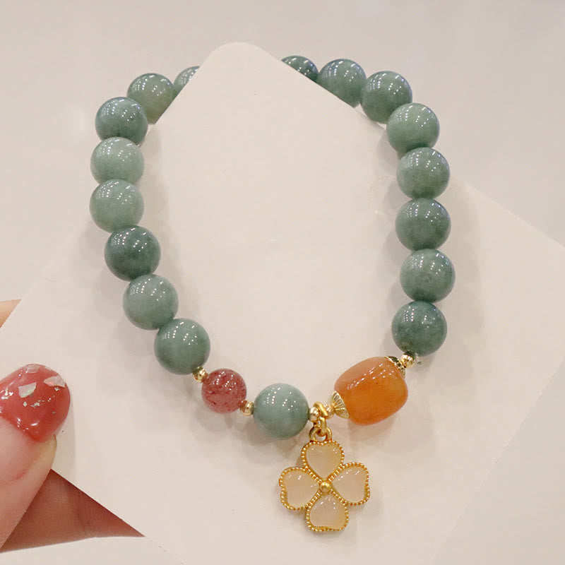 Nimara Ritual Jade Four Leaf Clover Charm Prosperity Bracelet
