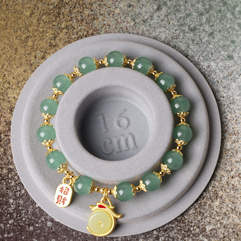 Nimara Ritual Year of the Dragon Red Agate Green Aventurine Peace Buckle Fu Character Lucky Fortune Bracelet