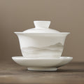 Nimara Ritual Vintage Ink Painting Mountain White Porcelain Ceramic Gaiwan Sancai Teacup Kung Fu Tea Cup And Saucer With Lid Tea Utensil Teapot