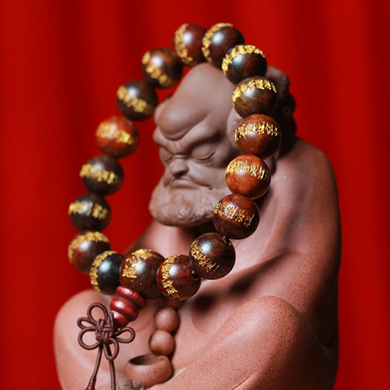 Nimara Ritual Tibetan Rosewood Heart Sutra Engraved Cure Bracelet