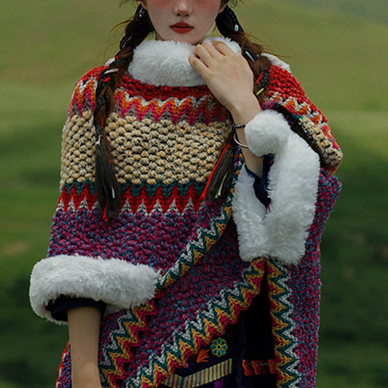 Nimara Ritual Tibetan Multicolored Striped Shawl Winter Cozy Travel Scarf Wrap