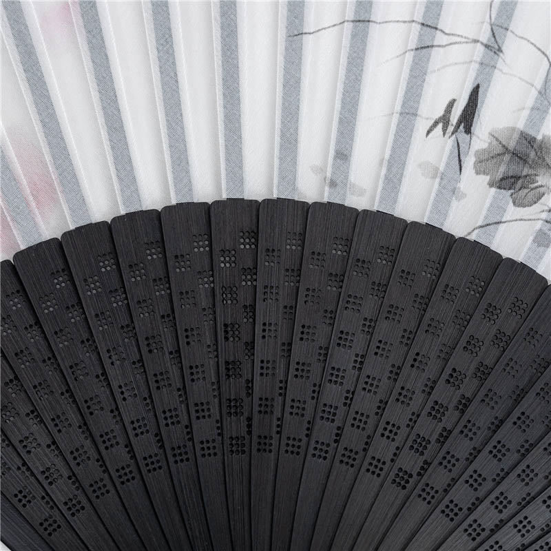 Nimara Ritual Mountains Plum Blossom Lotus Magpie Bamboo Leaves Handheld Silk Bamboo Folding Fan 22.5cm
